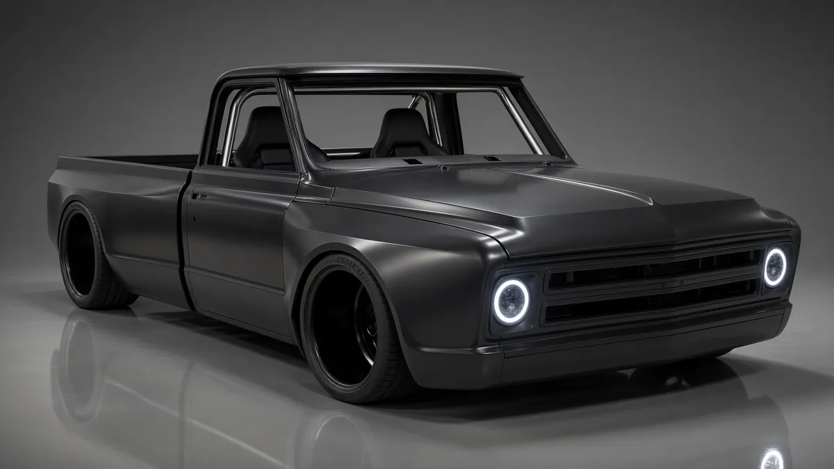 Concept render of the satin charcoal widebody C10, front three-quarter